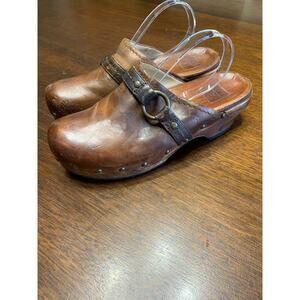 Frye Leather Clog Women 6 Boho Hippie Lagenlook Cottage Fringe Grunge Weathered